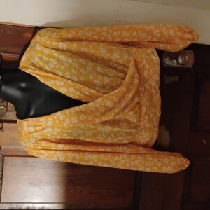Lane Bryant Yellow Floral Wrap Crop Top